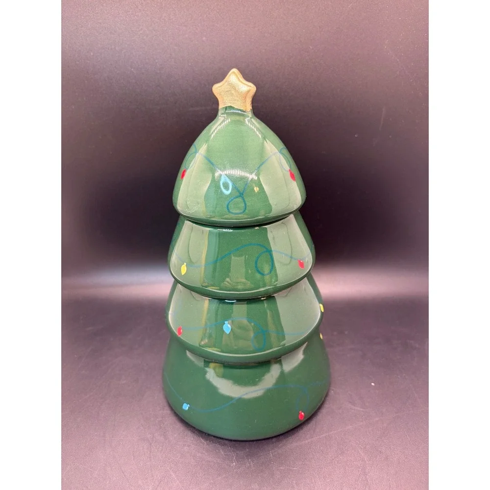Christmas Tree Ceramic Nesting Measuring‎ Cup Set 4 Piece Green Holiday Decor